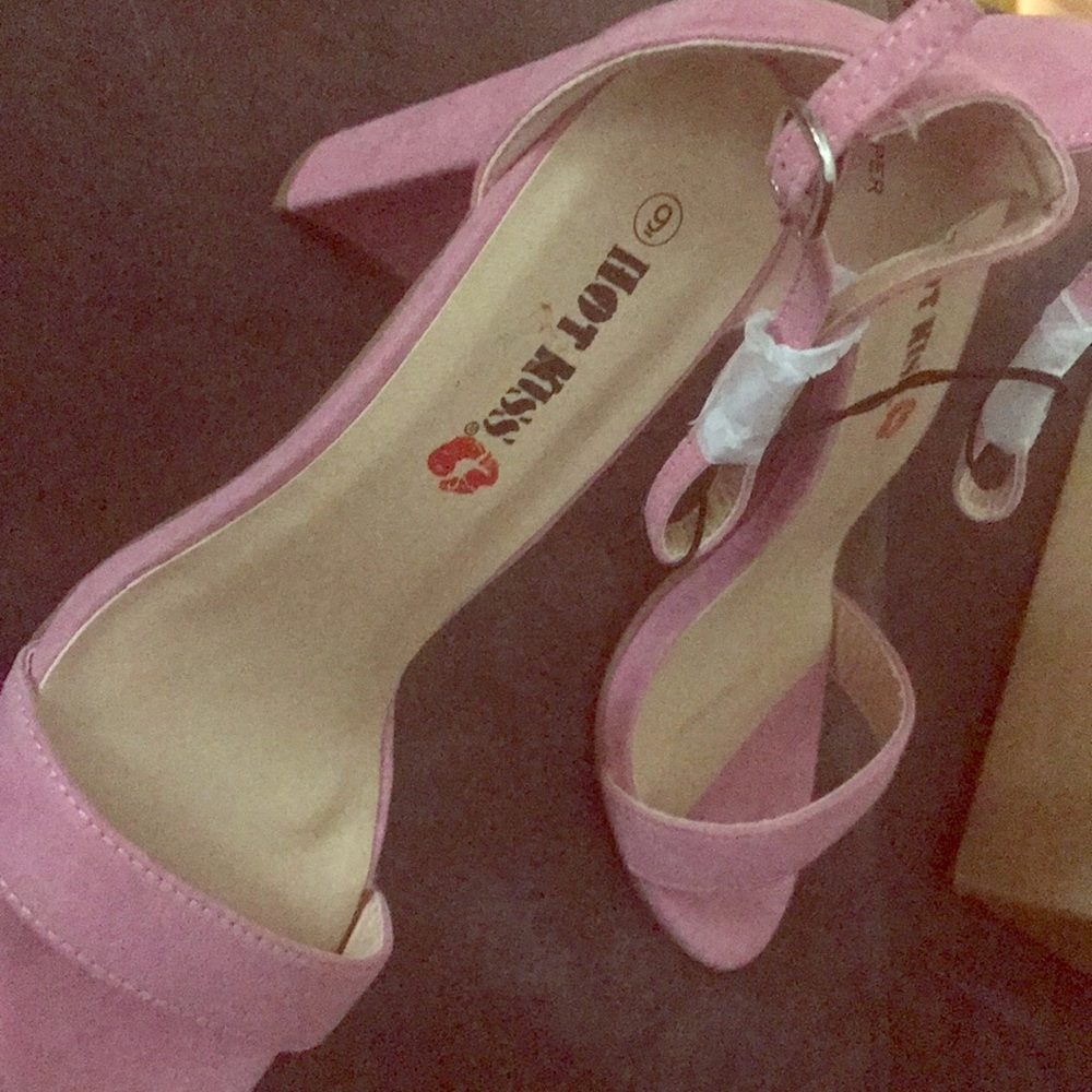 Pink suede strappy heels